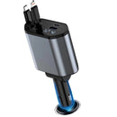 Carregador Turbo 4 em 1 Automotivo com Cabos Retráteis e Porta USB - DeusJoy.com
