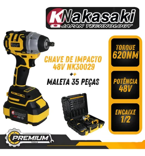 Furadeira de Impacto 48v Profissional Nk-30029 Maleta 35 Peças