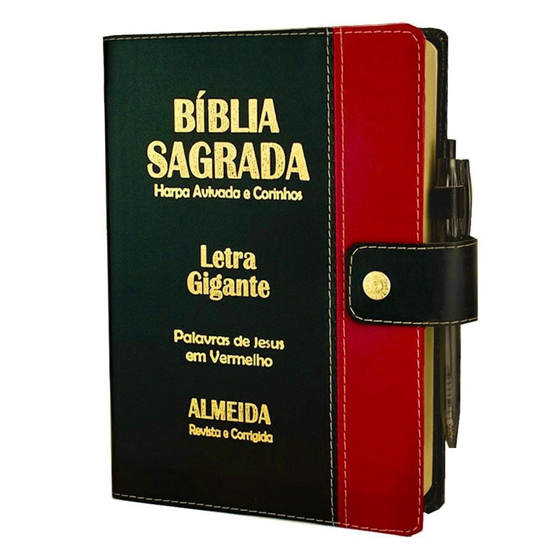 Bíblia Sagrada Letra Gigante Botão Preta c/ Vermelho - DeusJoy.com