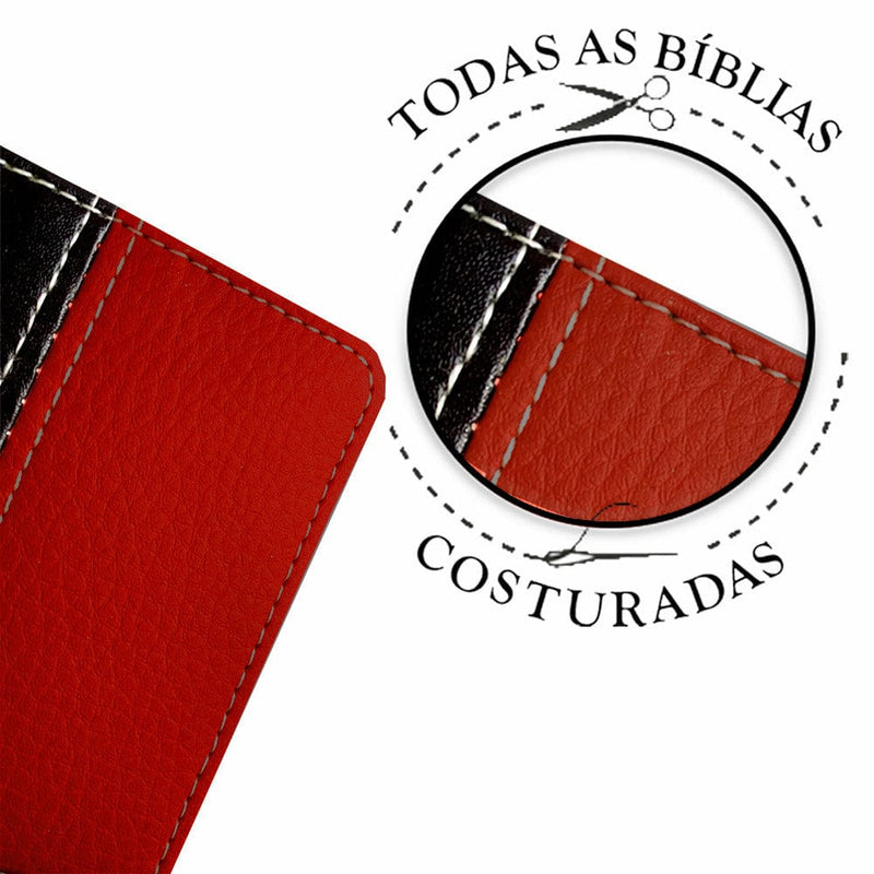 Bíblia Sagrada Letra Gigante Botão Preta c/ Vermelho - DeusJoy.com