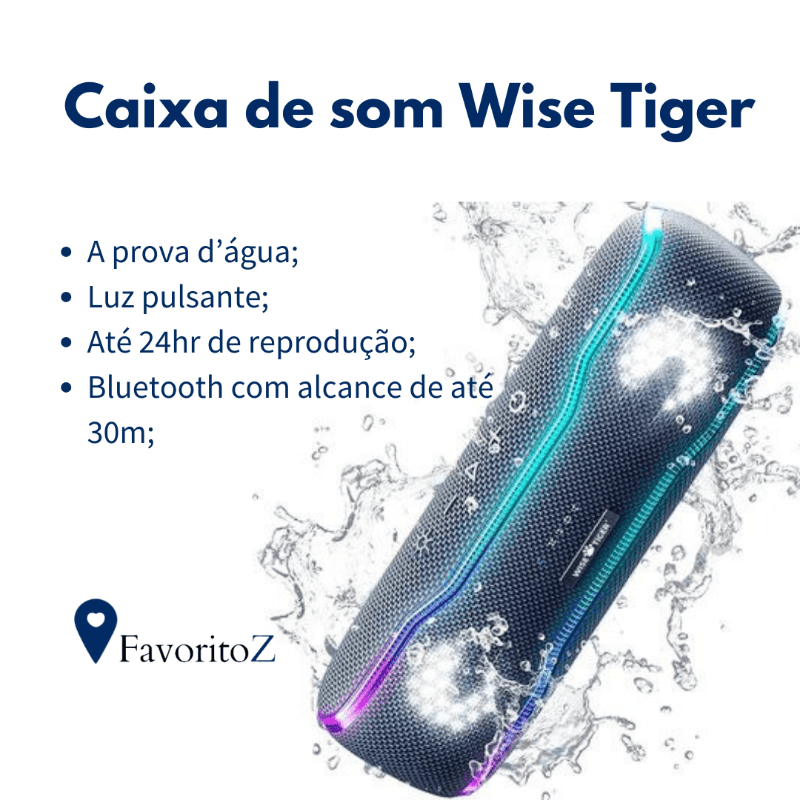 Caixa de Som Bluetooth Impermeável - Wise Tiger SoundPro - DeusJoy.com