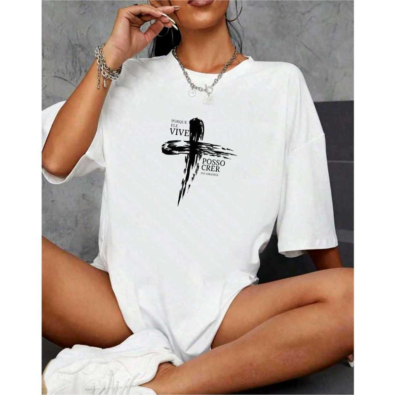 Camiseta - Porque Ele Vive - Moda Evangélica - DeusJoy.com