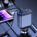 Carregador Turbo 4 em 1 Automotivo com Cabos Retráteis e Porta USB - DeusJoy.com