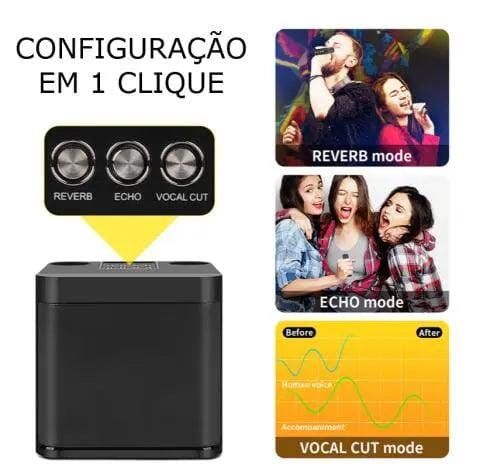 Karaokê Mbox Portátil - Dois microfones sem fio - DeusJoy.com