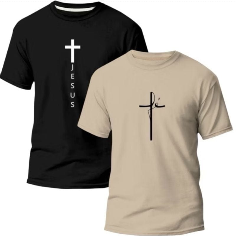 Kit 2 Camiseta Evangélica Fé em Jesus - DeusJoy.com