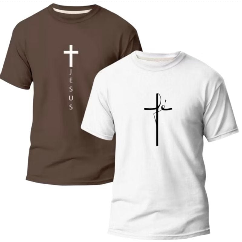 Kit 2 Camiseta Evangélica Fé em Jesus - DeusJoy.com
