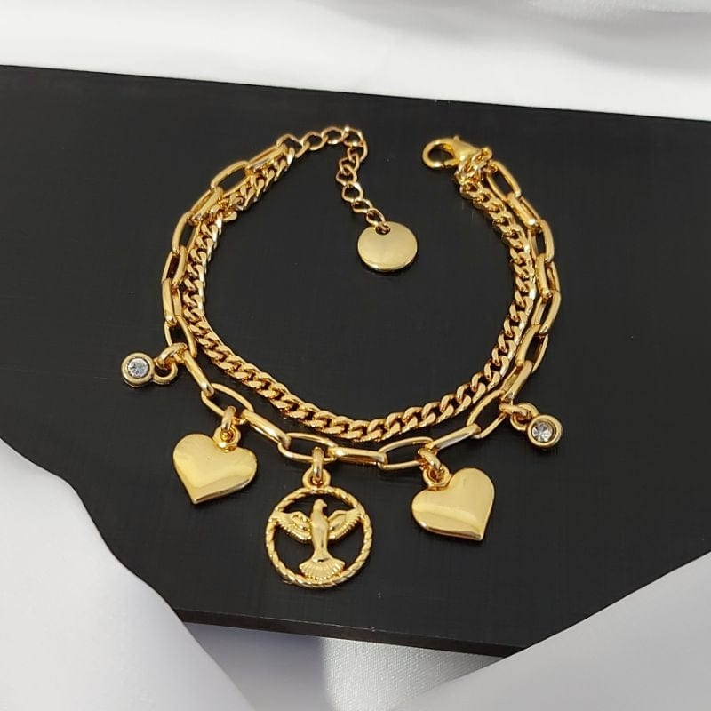 Pulseira Coração Espírito Santo banhado Ouro - DeusJoy.com